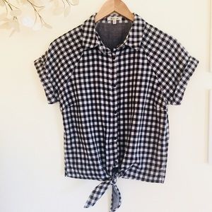 Bleuh Ciel Cropped Gingham Plaid Top